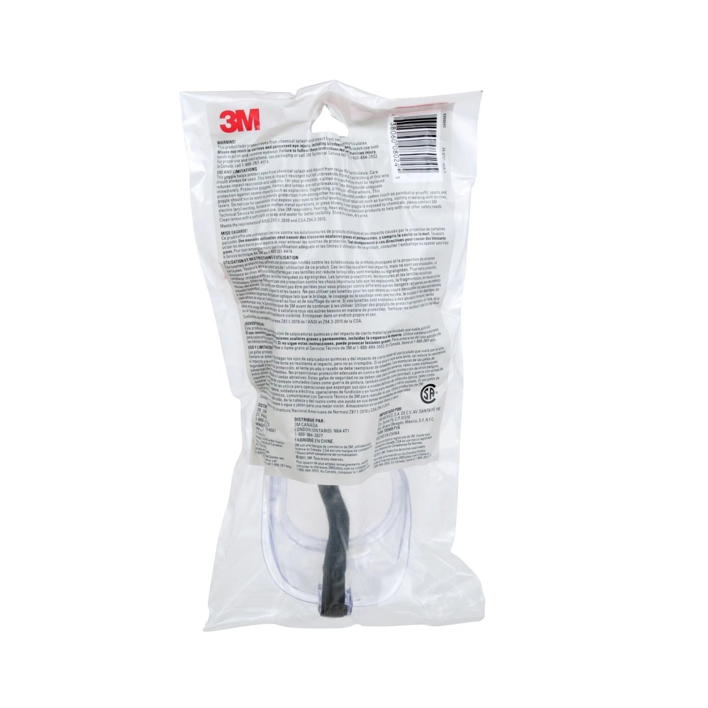 3M™ Chemical Splash Resistant Safety Goggles, Clear Lens, Adjustable Strap, UV Protection