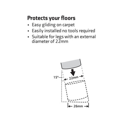 Surface Gard 22mm Black Angled Plastic Chair Tips 4 Pack - Easy Glide, Floor Protection
