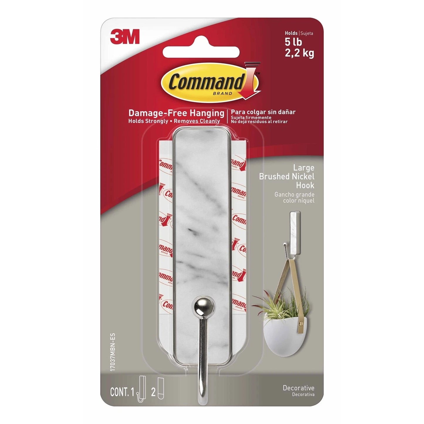 Command Large Marble Finish Adhesive Hook, Strong Hold, Damage-Free, Stylish Design