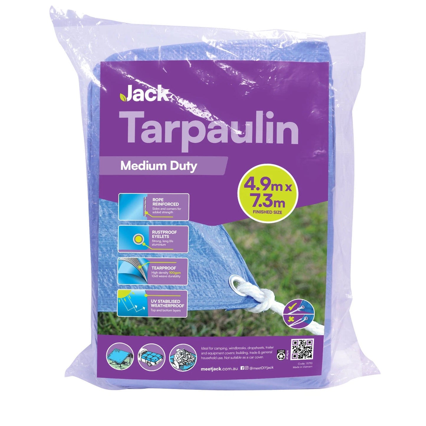 Jack Medium Duty Tarpaulin 4.9x7.3m - Durable, UV & Water Resistant Cover