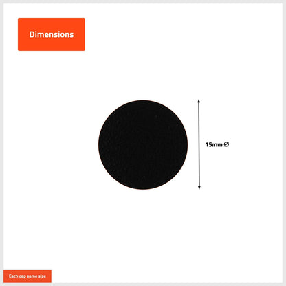 Taskmaster 15mm Black Self Adhesive Screw Caps - 250 Pack for Cabinets