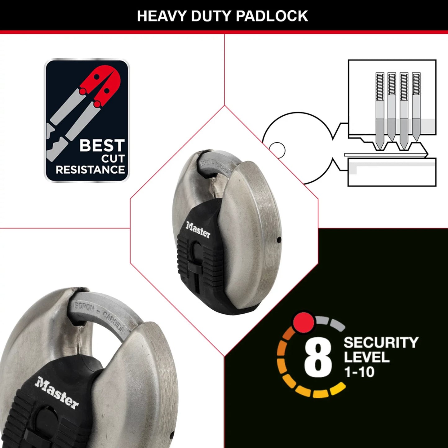 Master Lock 70mm Excell Disc Padlock, Stainless Steel, Boron-Carbide Shackle, Weather-Resistant