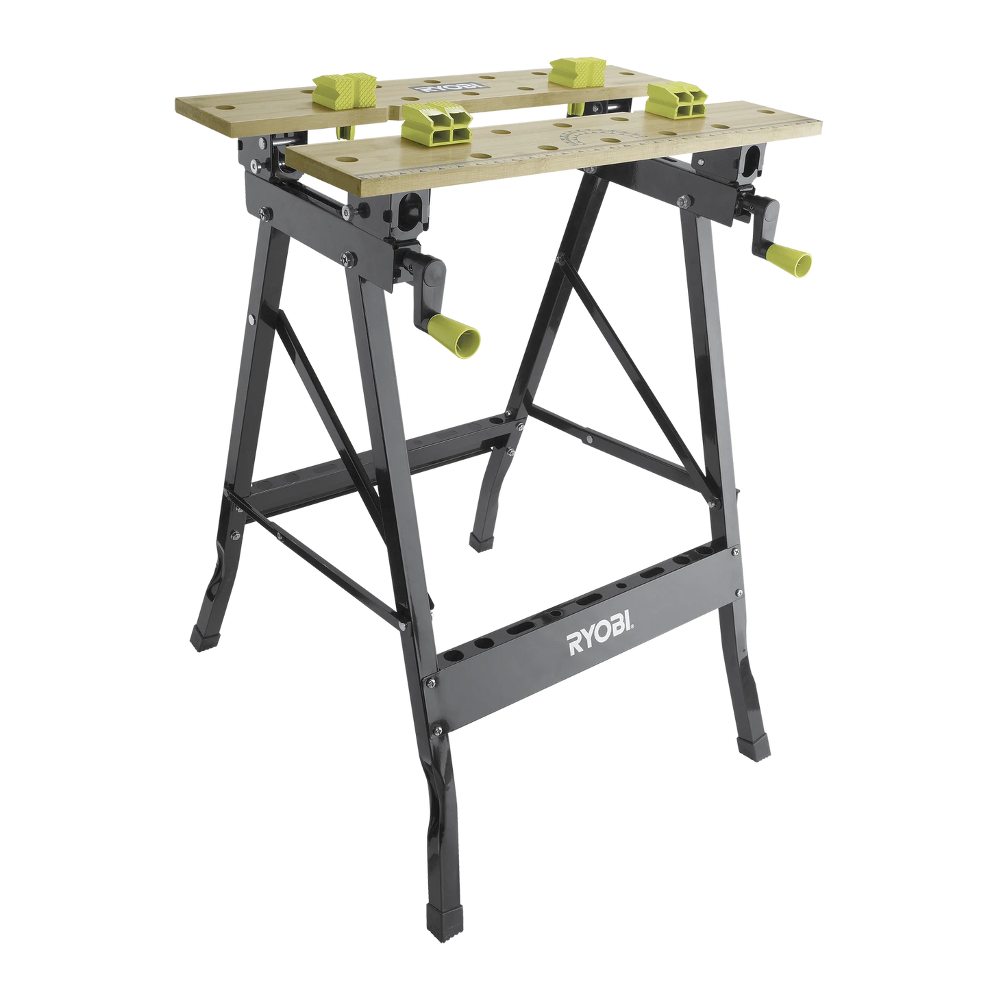 Ryobi Foldable Workbench with Adjustable Angles, Bamboo Surface, Portable Design
