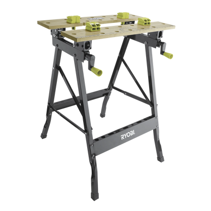 Ryobi Foldable Workbench with Adjustable Angles, Bamboo Surface, Portable Design