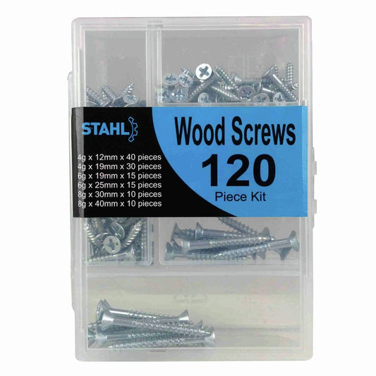 STAHL Handy Kit Wood Screws 120pce, Zinc Plated, Carbon Steel, Assorted Sizes
