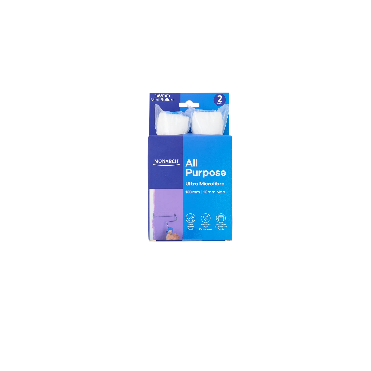 Monarch Ultra Microfibre Mini Roller 160/10mm Nap 2 Pack - Lint-Free, Smooth Finish