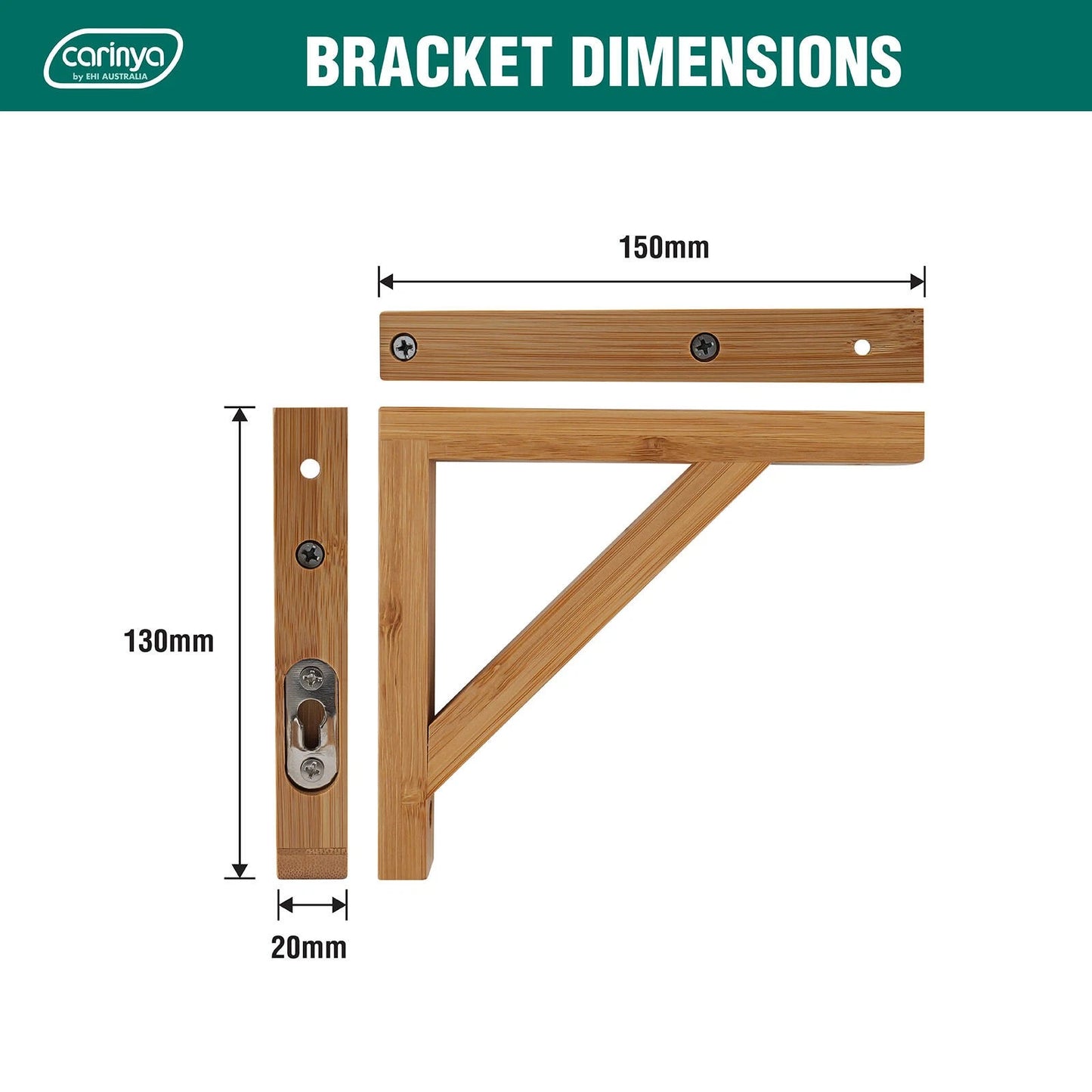Carinya Bamboo Stayed Bracket 150x130mm, Varnished, 40kg Load, DIY Customizable