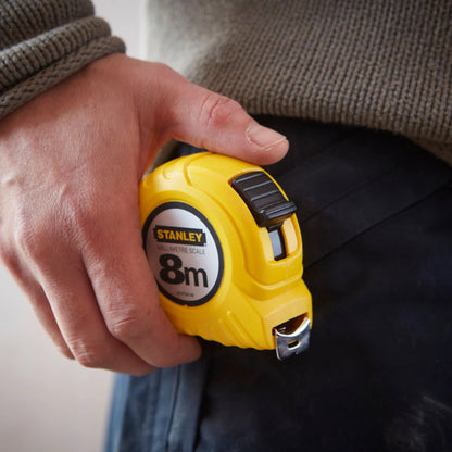 Stanley 8m Tape Measure, Durable ABS Case, High Contrast Blade, Thumb Lock
