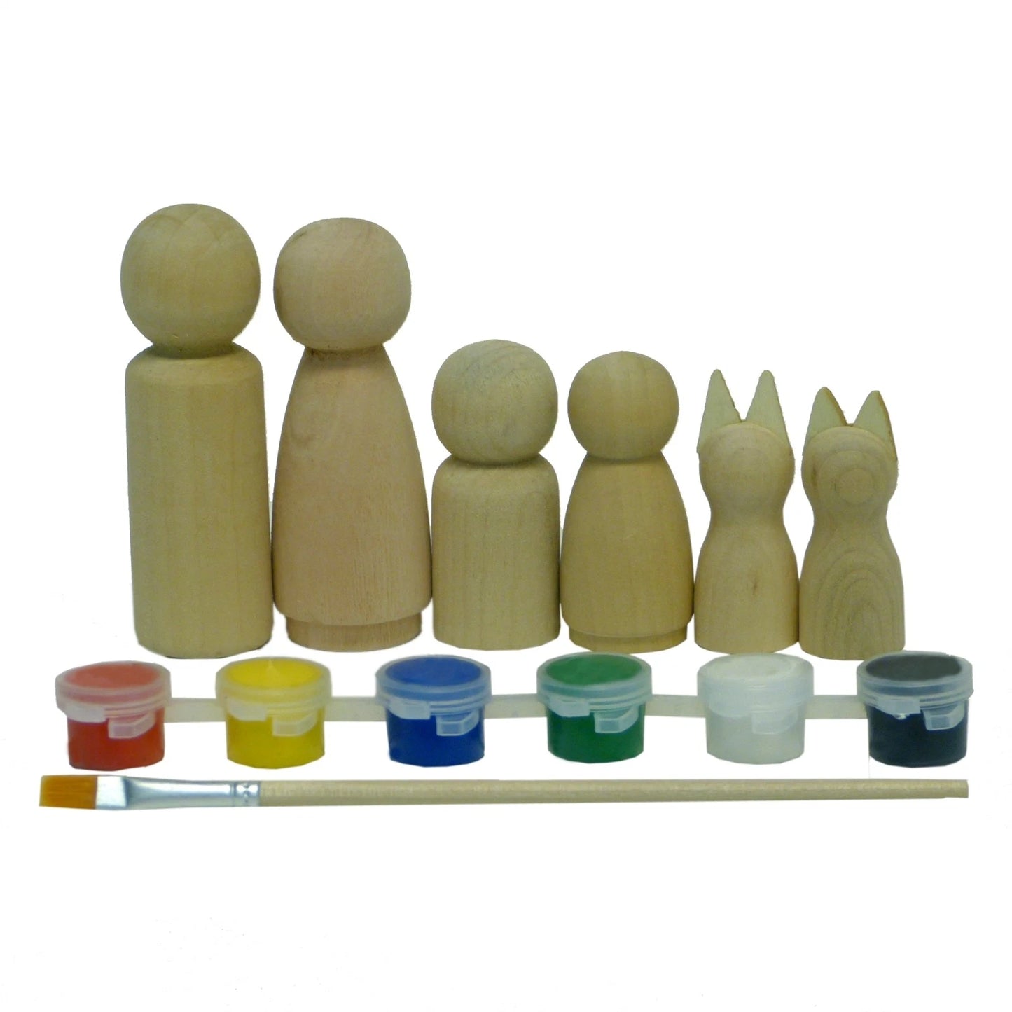 Boyle Crafty Doll Family Kit - Wooden Dolls, Paintbrush & Colors, Ages 5+