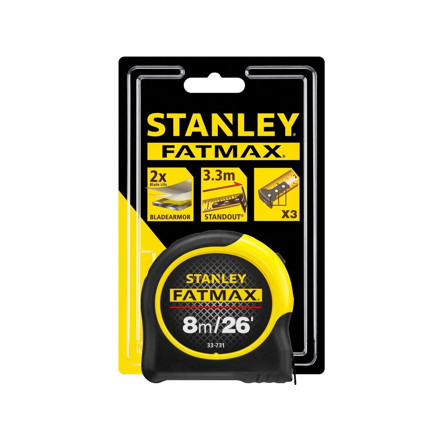 Stanley FatMax 8m Blade Armor Tape Measure with Airlock Slide Lock & Mylar Coated Blade