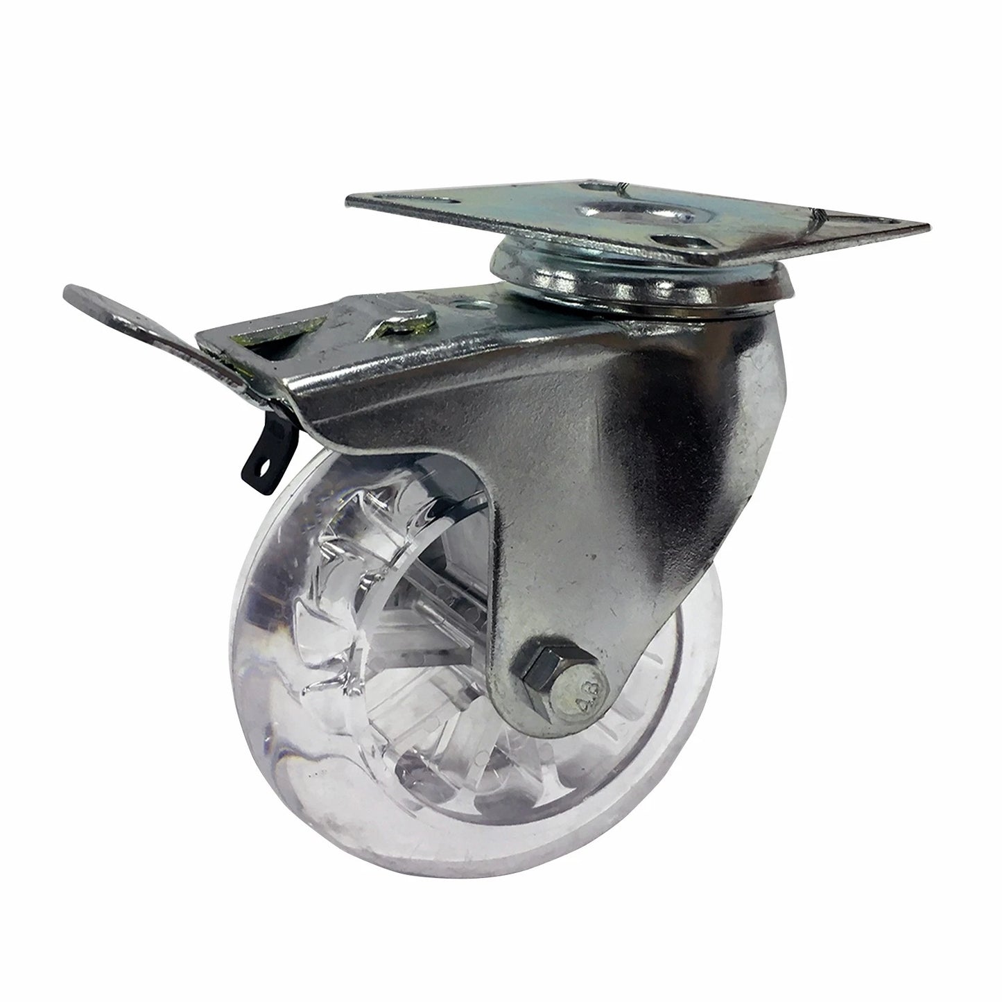 Easyroll 100mm Transparent Swivel Castor with Brake, 90kg Load, Polyurethane Wheel