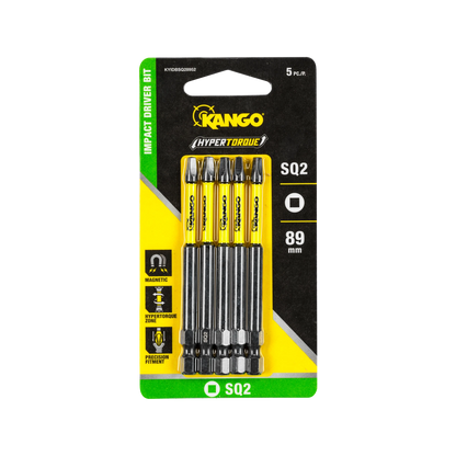 Kango HYPERTORQUE™ 89mm SQ2 Impact Driver Bit 5 Pack, Magnetised Tips, Torsion Zone