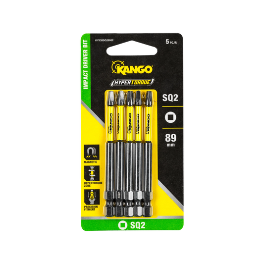 Kango HYPERTORQUE™ 89mm SQ2 Impact Driver Bit 5 Pack, Magnetised Tips, Torsion Zone