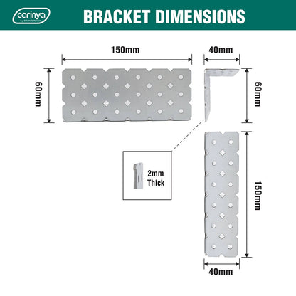 Carinya Galvanised Angle Bracket 40x60x150x2mm, Customisable, Durable Steel