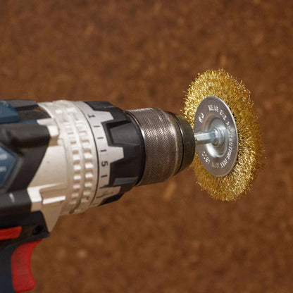 Josco 75mm Wheel Wire Brush, Rust & Paint Removal, Brass-Coated Steel, Drill Compatible