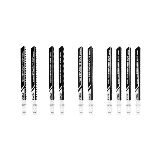Ryobi 10 Piece Bi-Metal Jigsaw Blade Set for Metal & Plastic Cutting, Universal Fit