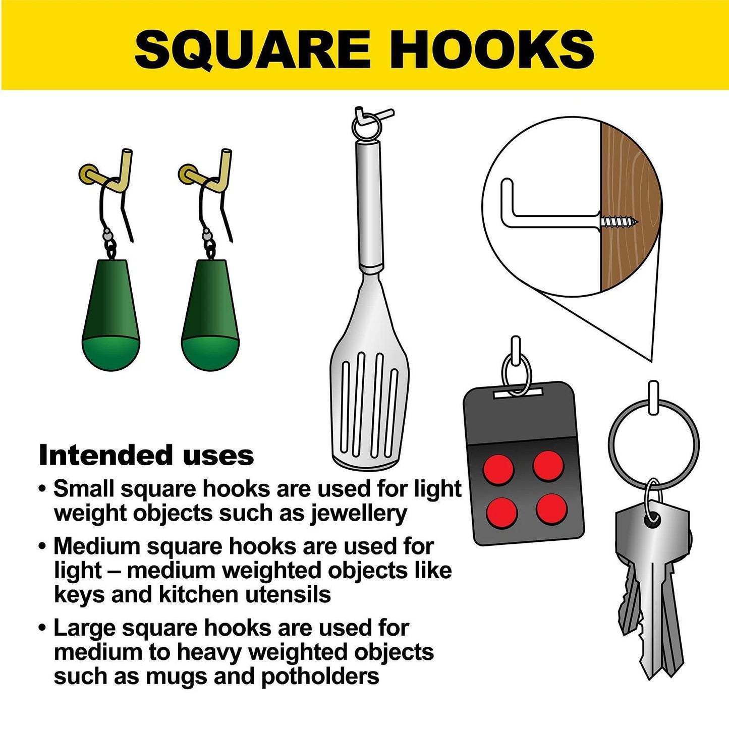 Everhang 35mm Zinc Plated Square Hook 20 Pack - Durable, Easy Install, 10kg Load