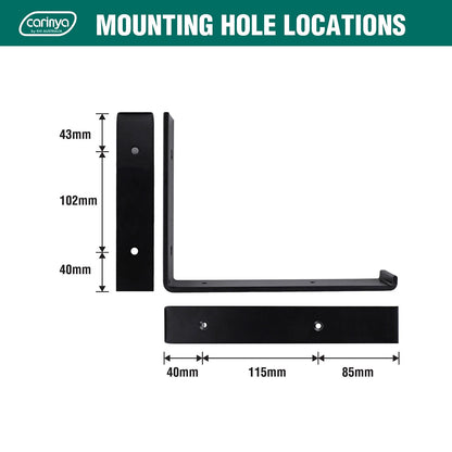Carinya Black Lipped Angle Bracket 240x185mm, Powder Coated Steel, 50kg Load Capacity