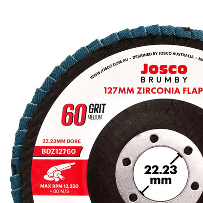 Josco 125mm Zirconia 60 Grit Abrasive Flap Disc for Metal & Wood