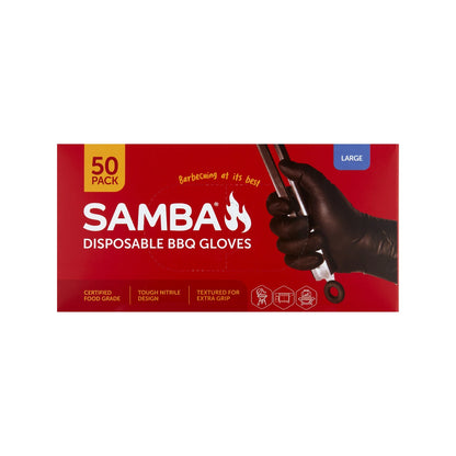 Samba Large Nitrile BBQ Gloves 50 Pack - FDA Approved, Micro Diamond Texture, Puncture Resistant