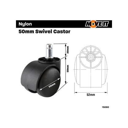 Move It 50mm Black Hooded Office Chair Castors - Twin Wheel, Swivel, 2 Pack