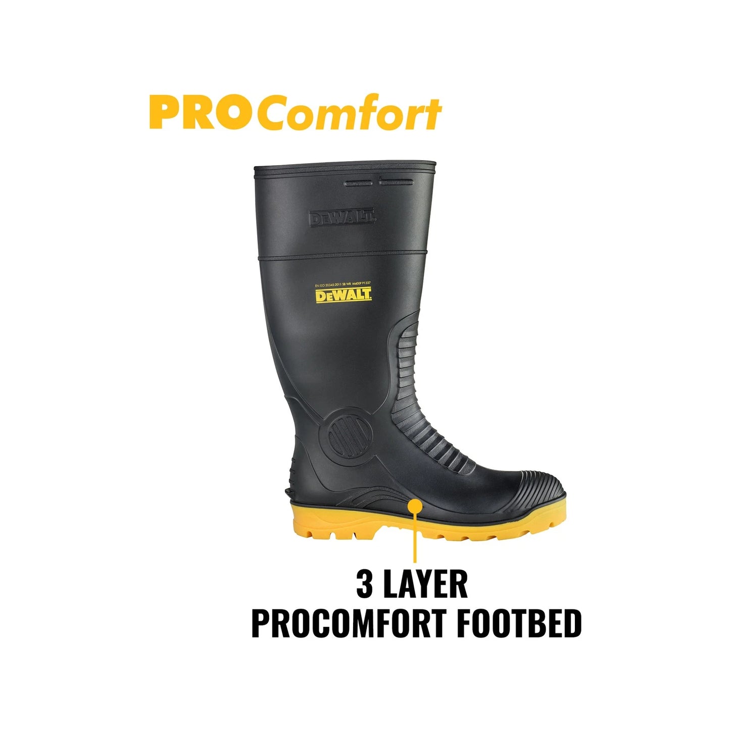 DeWALT Midland PVC Safety Gumboot Size 7 - Anti-Slip, Oil & Acid Resistant, Steel Cap