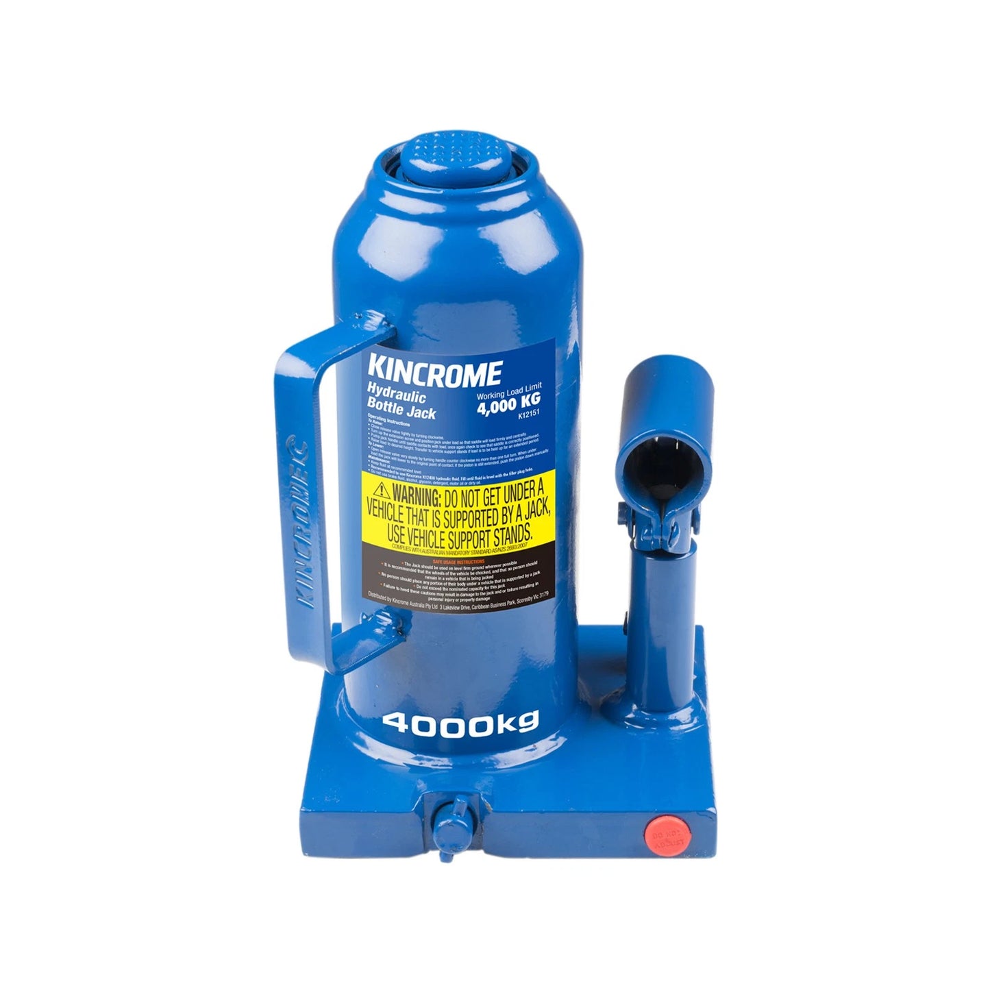 Kincrome 4,000kg Hydraulic Bottle Jack, Welded Design, Billet Steel Base, AS/NZS Compliant