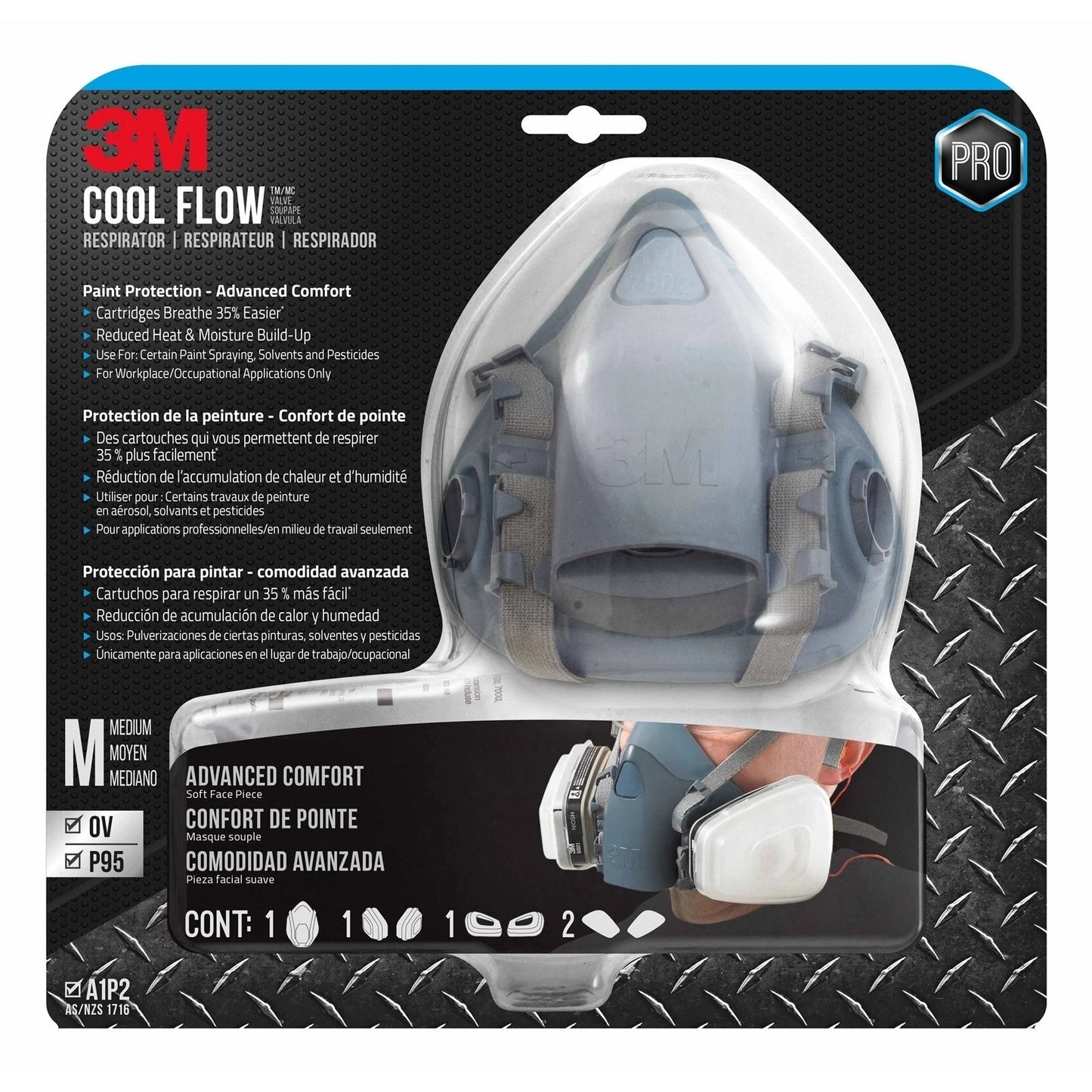 3M Professional Reusable Paint Respirator with Cool Flow Valve, 95% Filtration, Silicone Face Piece