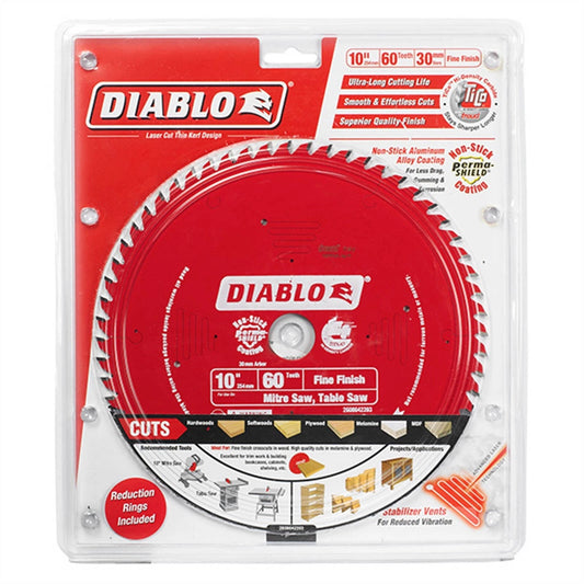 Diablo 254mm 60 Teeth Mitre Saw Blade, Super Thin Kerf, Premium Steel, Fine Finish