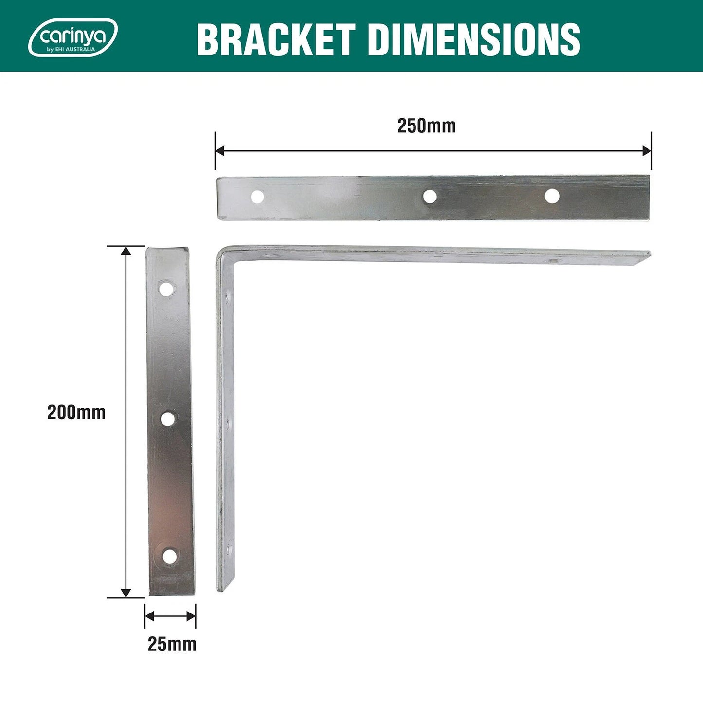 Carinya Heavy-Duty Zinc Plated Angle Bracket 250x200mm for Indoor/Outdoor Use