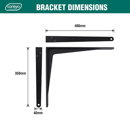 Carinya Black Heavy Duty Cast Aluminium Angle Bracket 400x350mm, 150kg Load Capacity