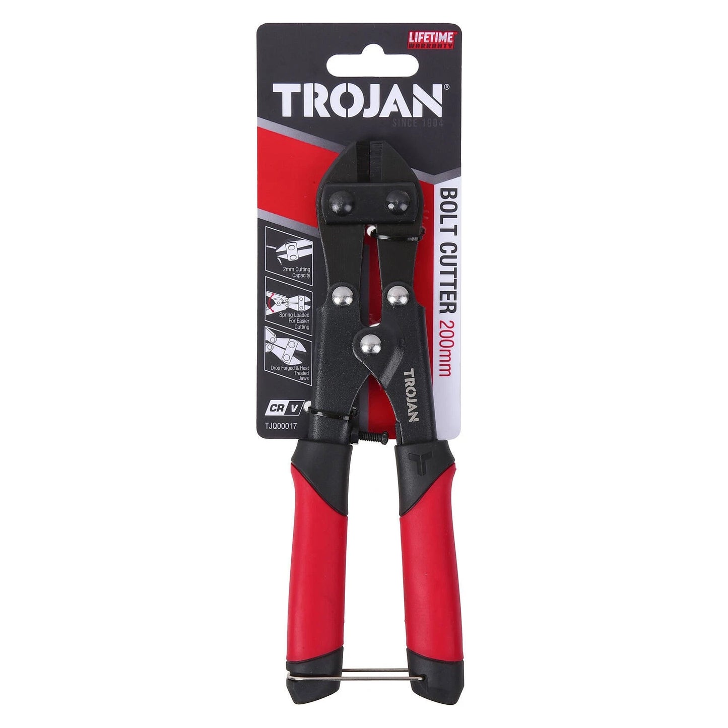 Trojan 200mm Heavy-Duty Bolt Cutter, 2mm Capacity, Adjustable Jaw, Lifetime Warranty
