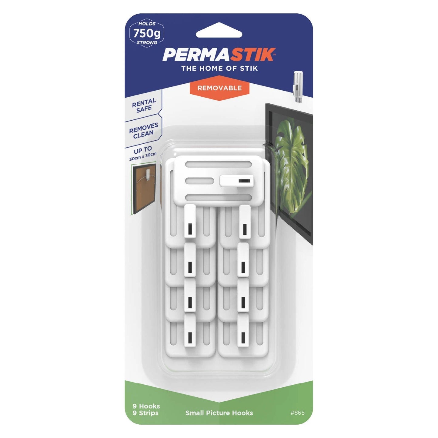 Permastik Small Picture Hooks 9 Pcs, Holds 750g, Damage-Free, Self-Adhesive, Easy Install