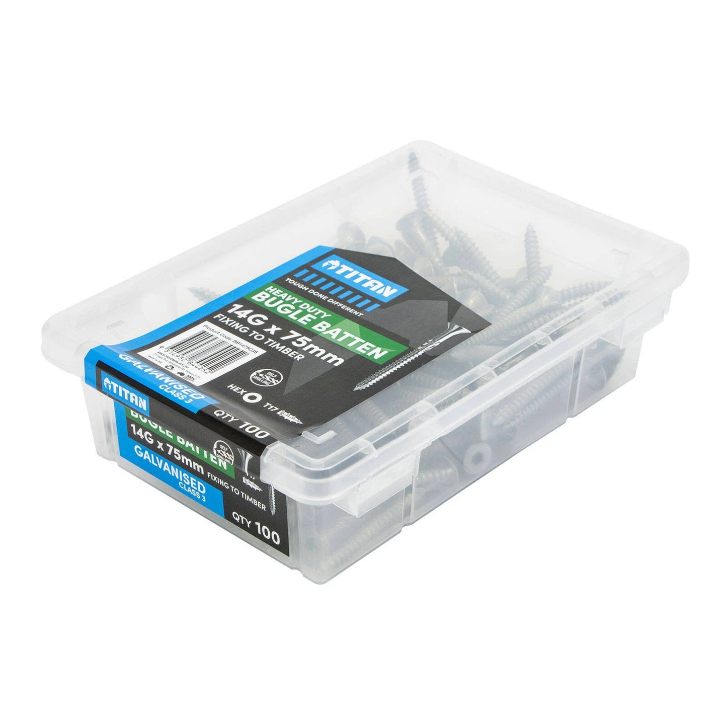Titan 14G x 75mm Galvanised Bugle Batten Screws - 100 Pack, High-Torque, Corrosion Resistant