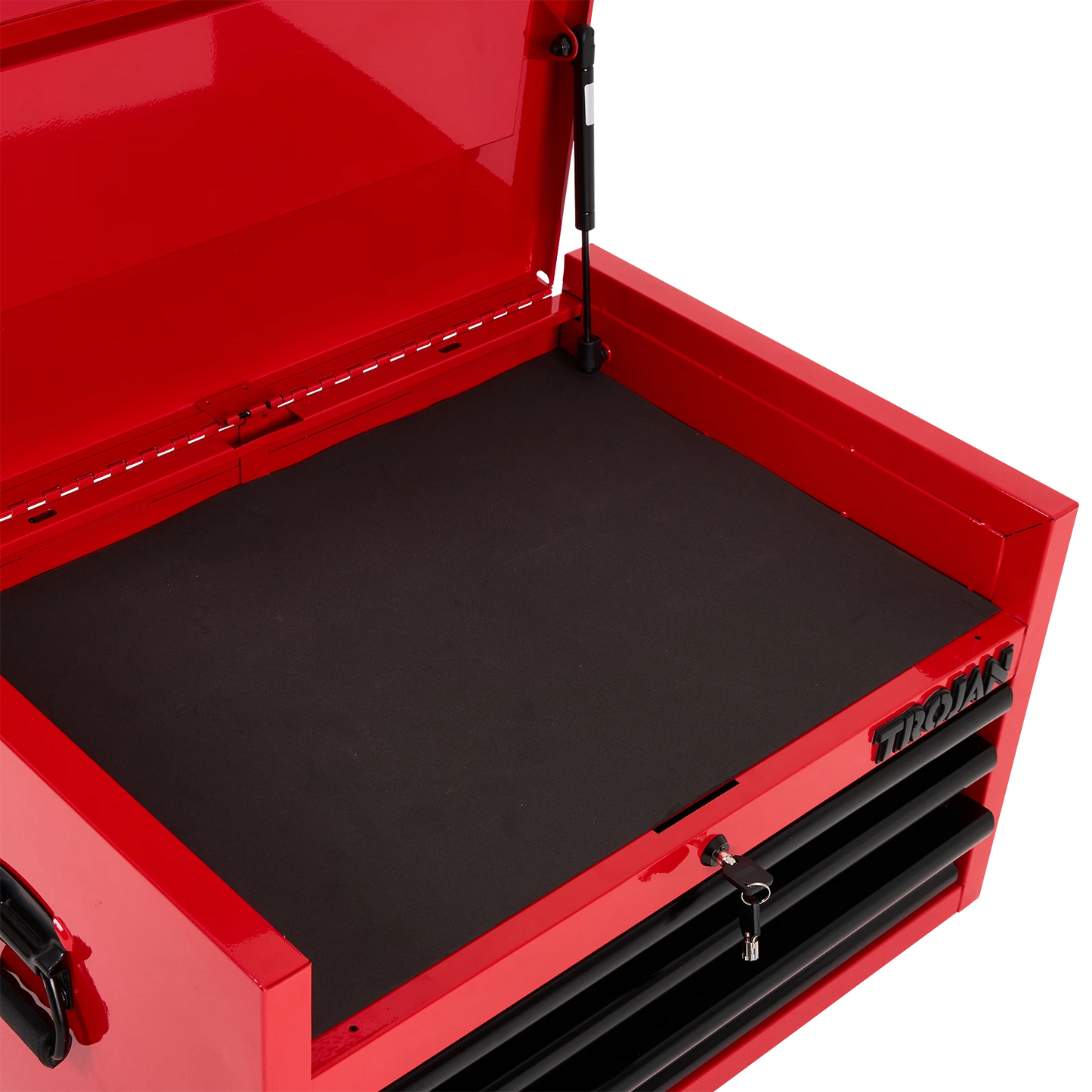 Trojan 26" 3 Drawer Steel Tool Chest with Lock, Ball-Bearing Drawers, Gas Strut Lid