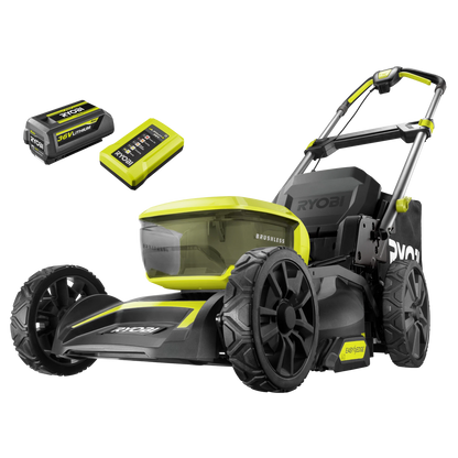 Ryobi 36V Brushless Lawn Mower 46cm, 4.0Ah Battery, Dual Ports, Mulching, Quiet 94dB