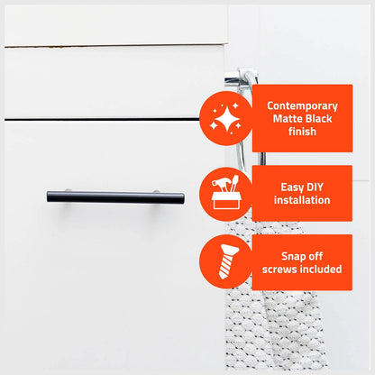 Taskmaster Black Matte T Handle 96mm - 4 Pcs, Easy Install, Modern Cabinet Upgrade