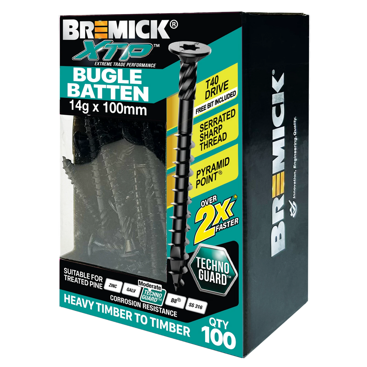 Bremick XTP Black Technoguard Bugle Batten Screws 14g x 100mm - 100 Pack
