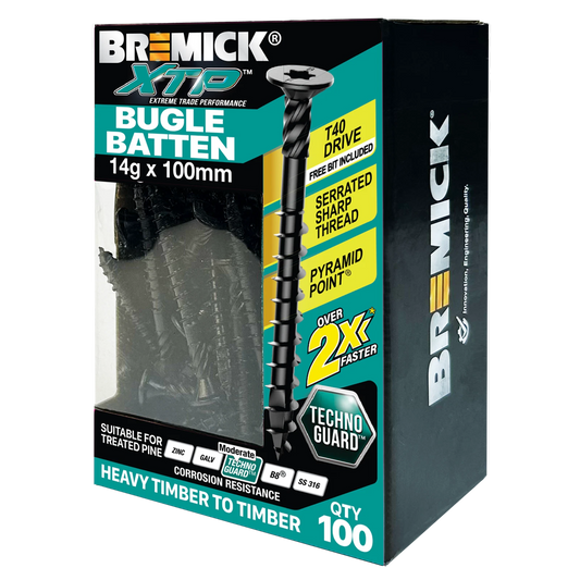 Bremick XTP Black Technoguard Bugle Batten Screws 14g x 100mm - 100 Pack