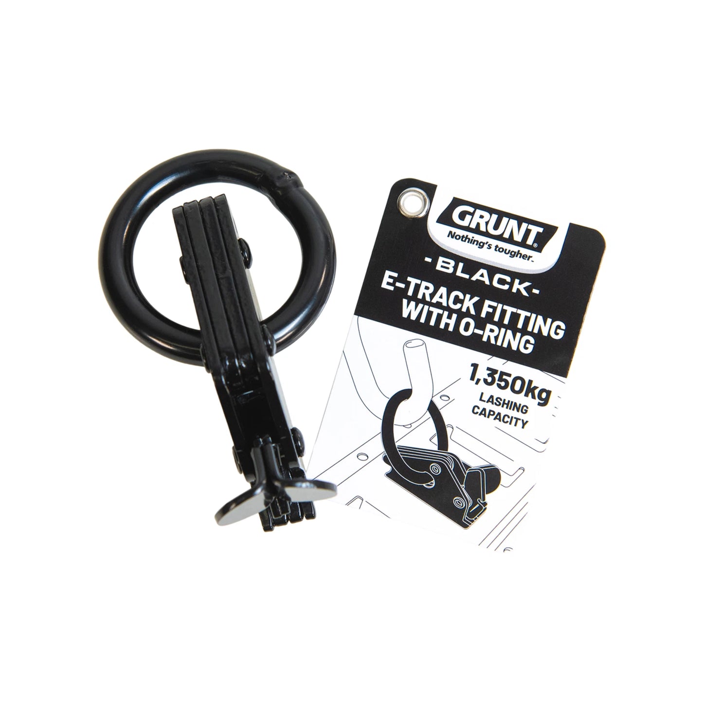 Grunt 50mm Black O-Ring E-Track Fitting, 1350kg Load Limit, Heavy-Duty Cargo Securement