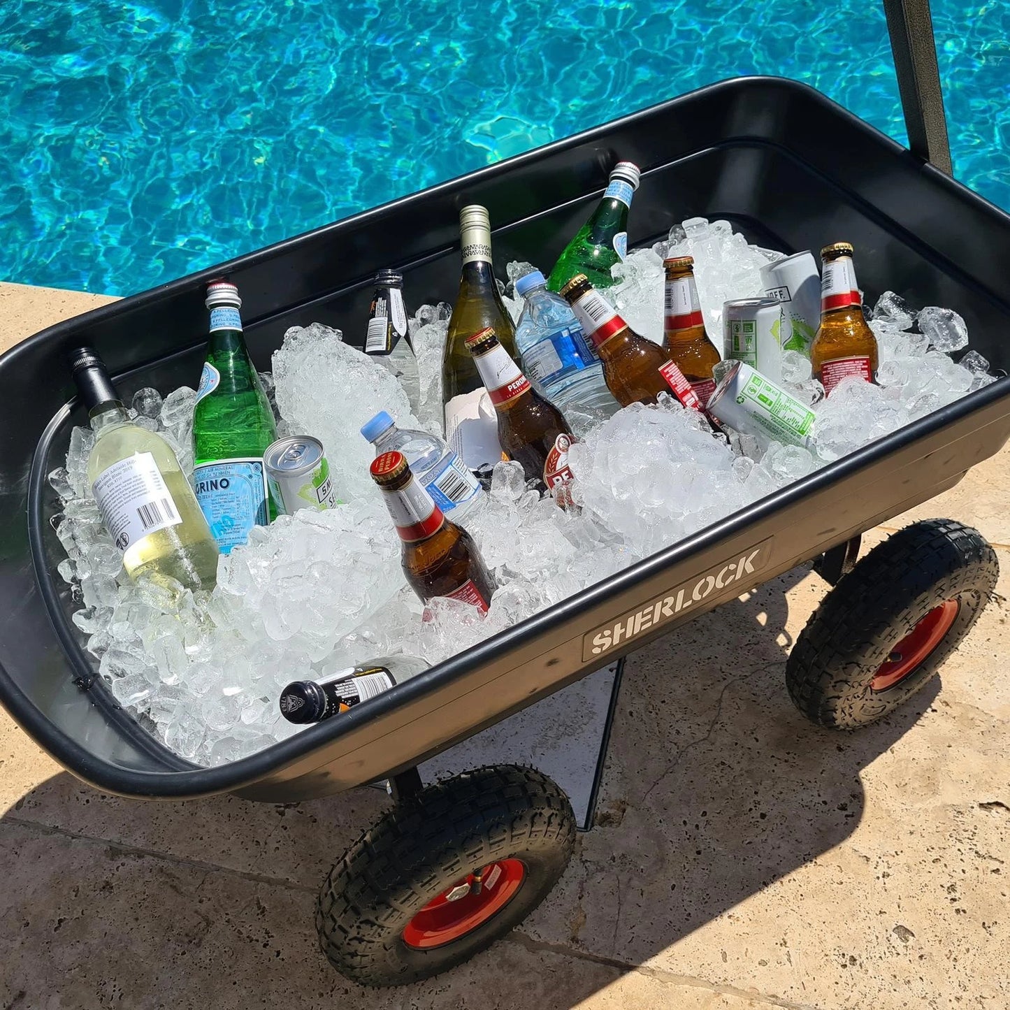 Sherlock 67L Black Poly Cart - Durable Tray, Pneumatic Wheels, Easy-Tip Design