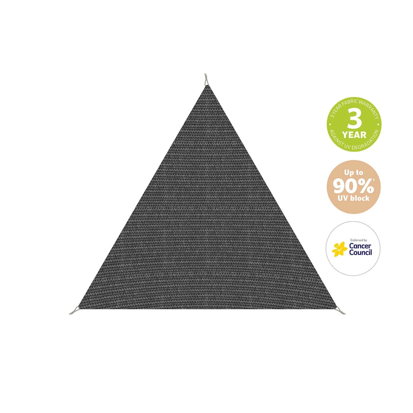 Coolaroo 3m Triangle Charcoal Shade Sail - 90% UV Block, Cancer Council Endorsed, Portable