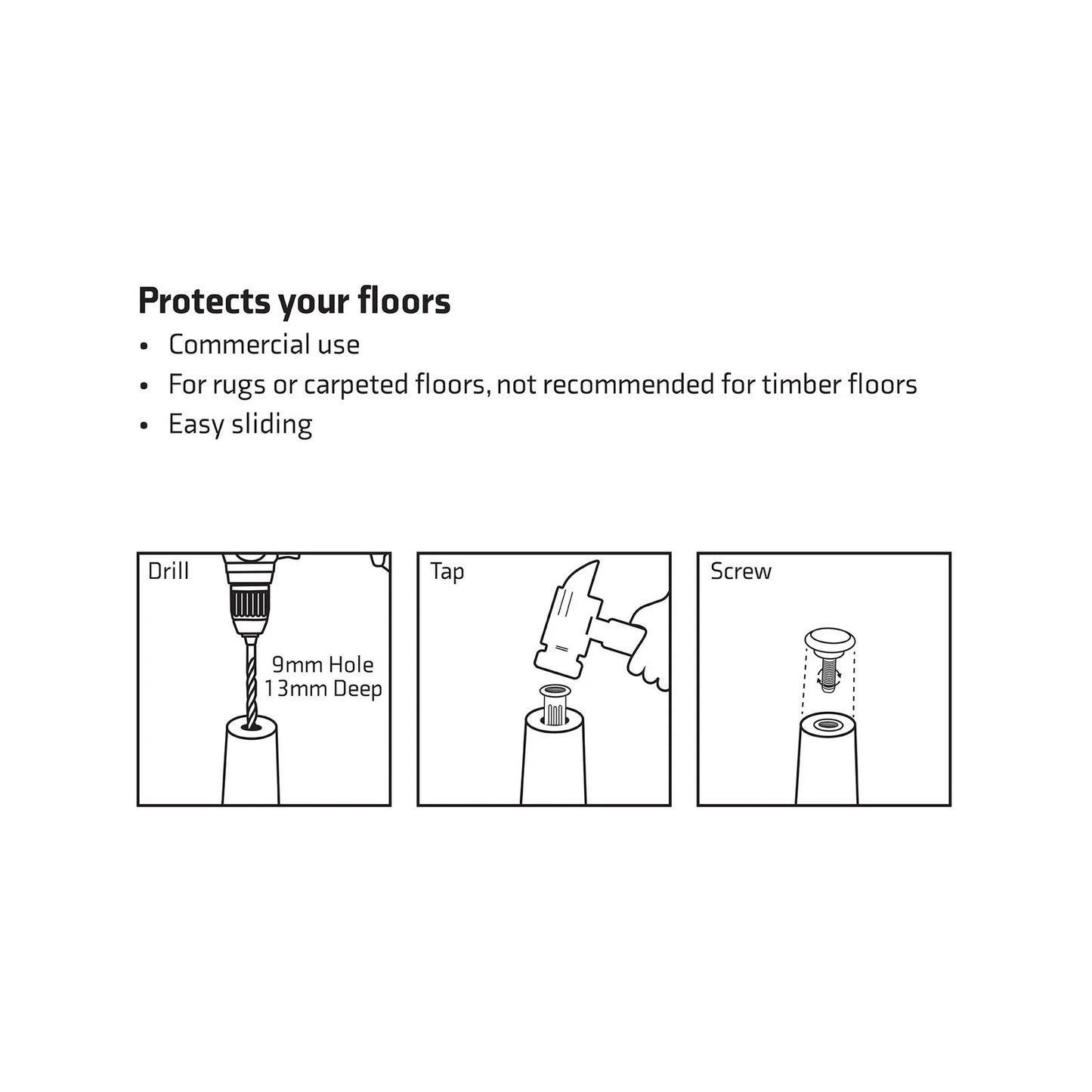Surface Gard 28mm Threaded Metal Stem Furniture Glides, Polished Nickel, Easy Screw-In, 4 Pack