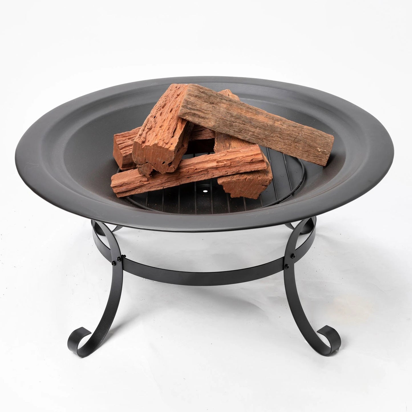 Jumbuck Round Steel Fire Pit, 76cm, Portable, Black, Outdoor Use, 360° Fire View