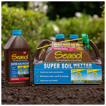 Seasol 2 x 2L Hose-On Soil Wetter & Conditioner Twin Pack - Long-Lasting, Water Efficient