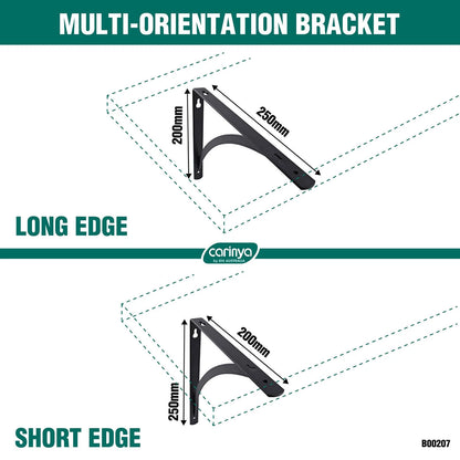 Carinya Black Arch Stayed Bracket 250x200mm, Powder Coated Steel, 50kg Load Capacity
