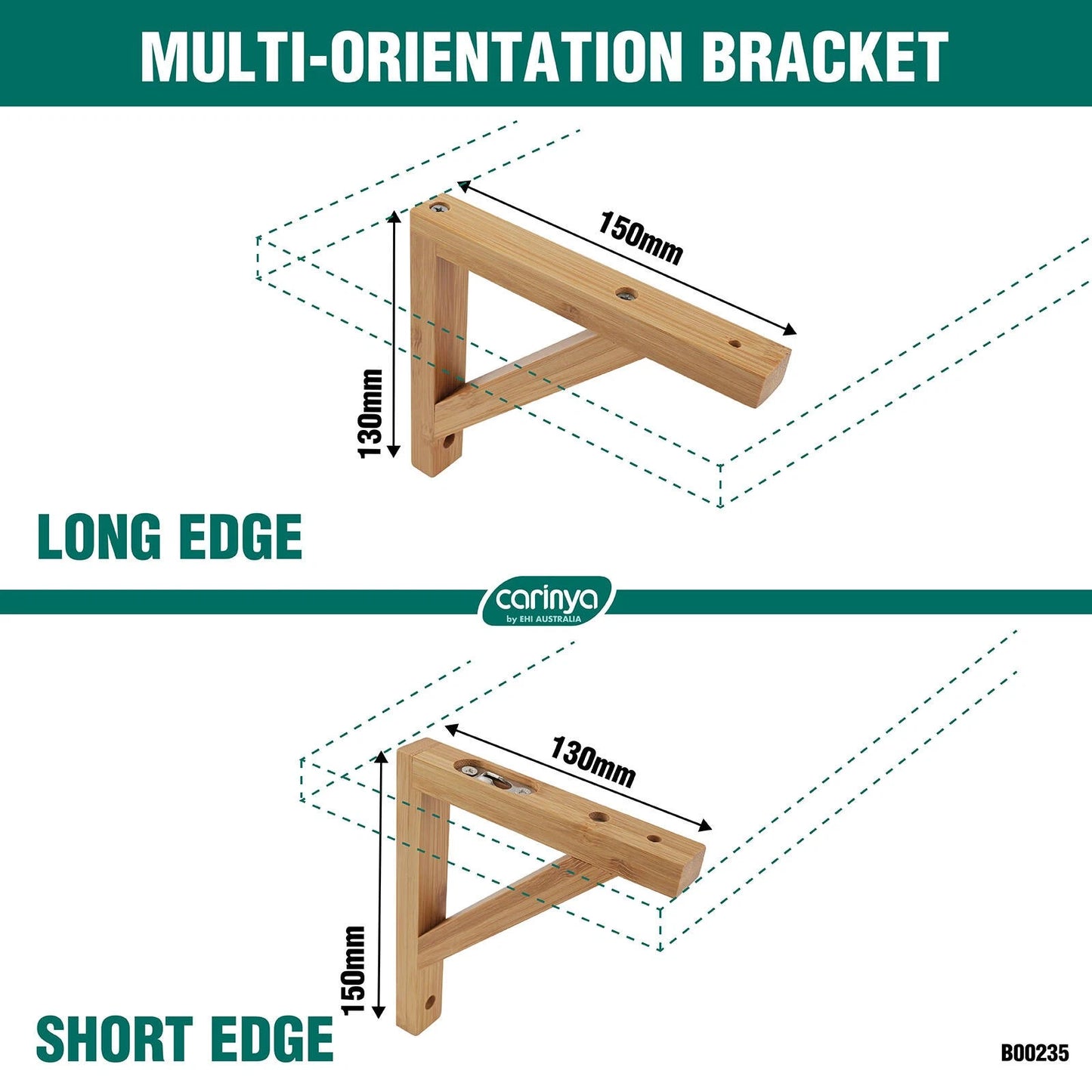 Carinya Bamboo Stayed Bracket 150x130mm, Varnished, 40kg Load, DIY Customizable