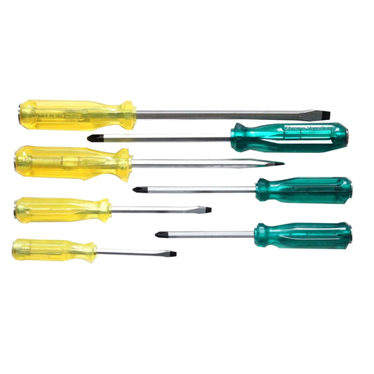 Craftright 7 Piece Screwdriver Set, Hardened Plastic Handles, CR-V Steel, Color Coded