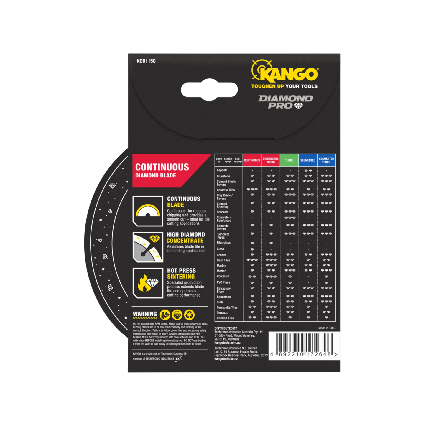 Kango 115mm Continuous Diamond Saw Blade - Smooth, Precise Cuts for Tiles & Masonry