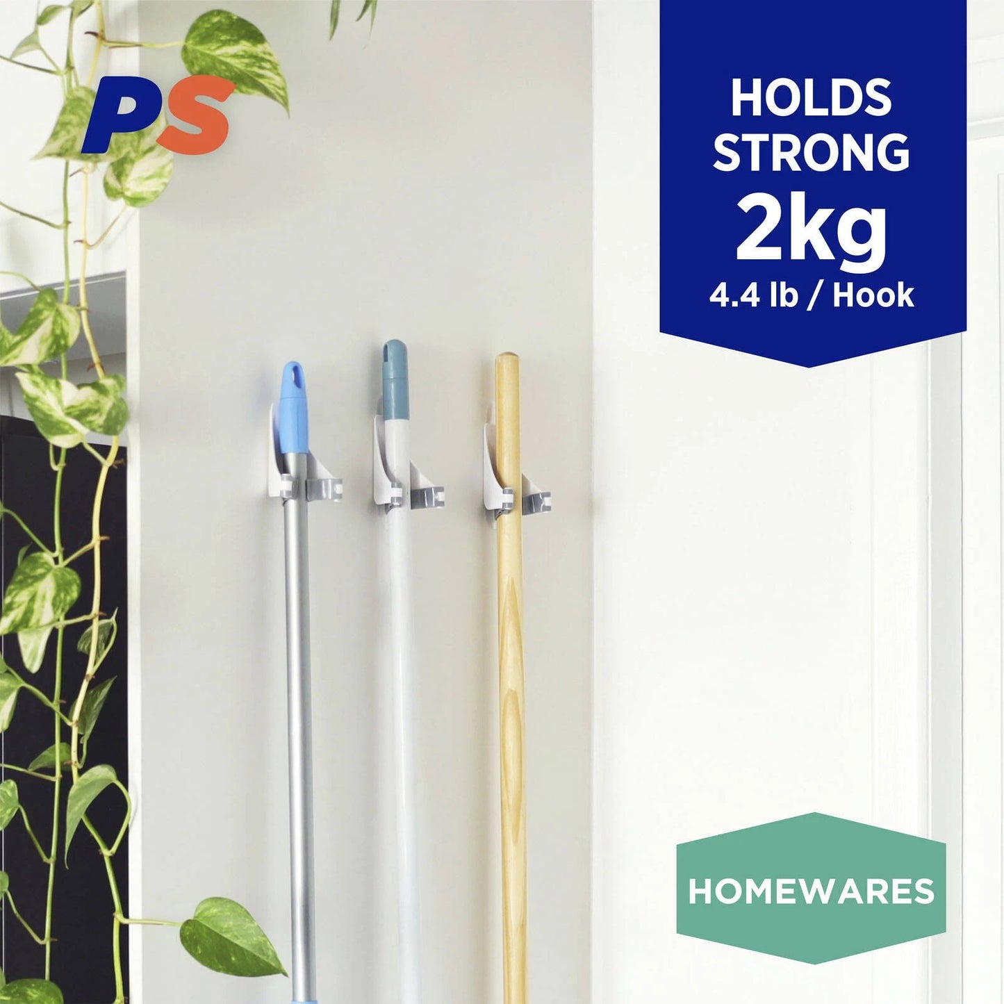 Permastik Mop & Broom Gripper 2 Pack, Strong Hold, No Damage, Self-Adhesive, Easy Install